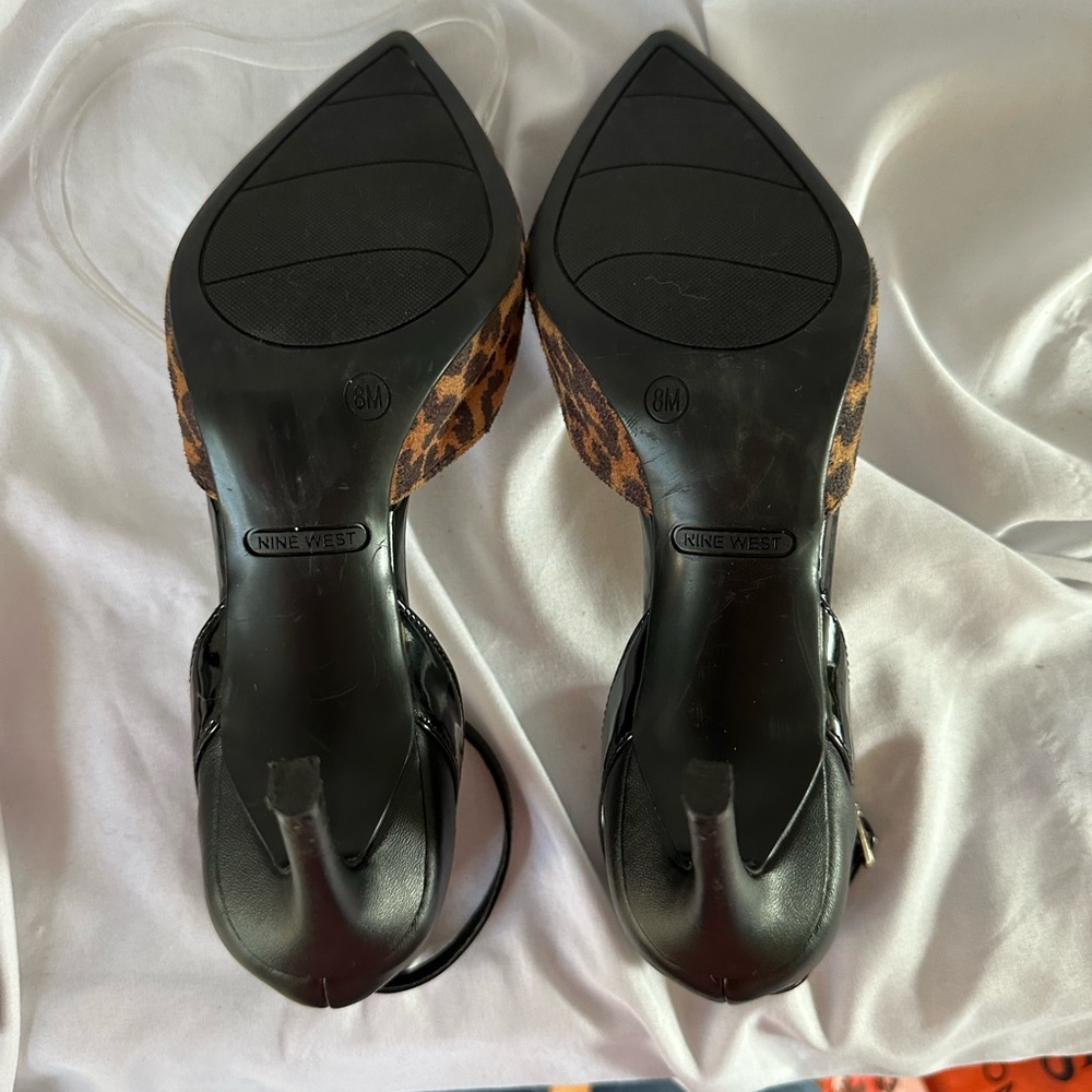 Nine West Leopard Print Pointed Toe Pumps 8m - image 5
